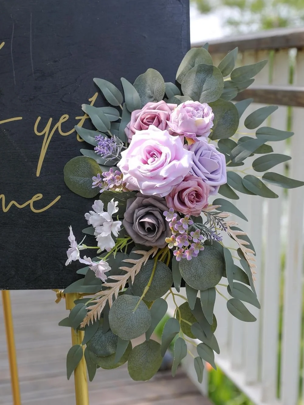 Faux Eucalyptus Garland with Dusty Rose & Lavender Blooms